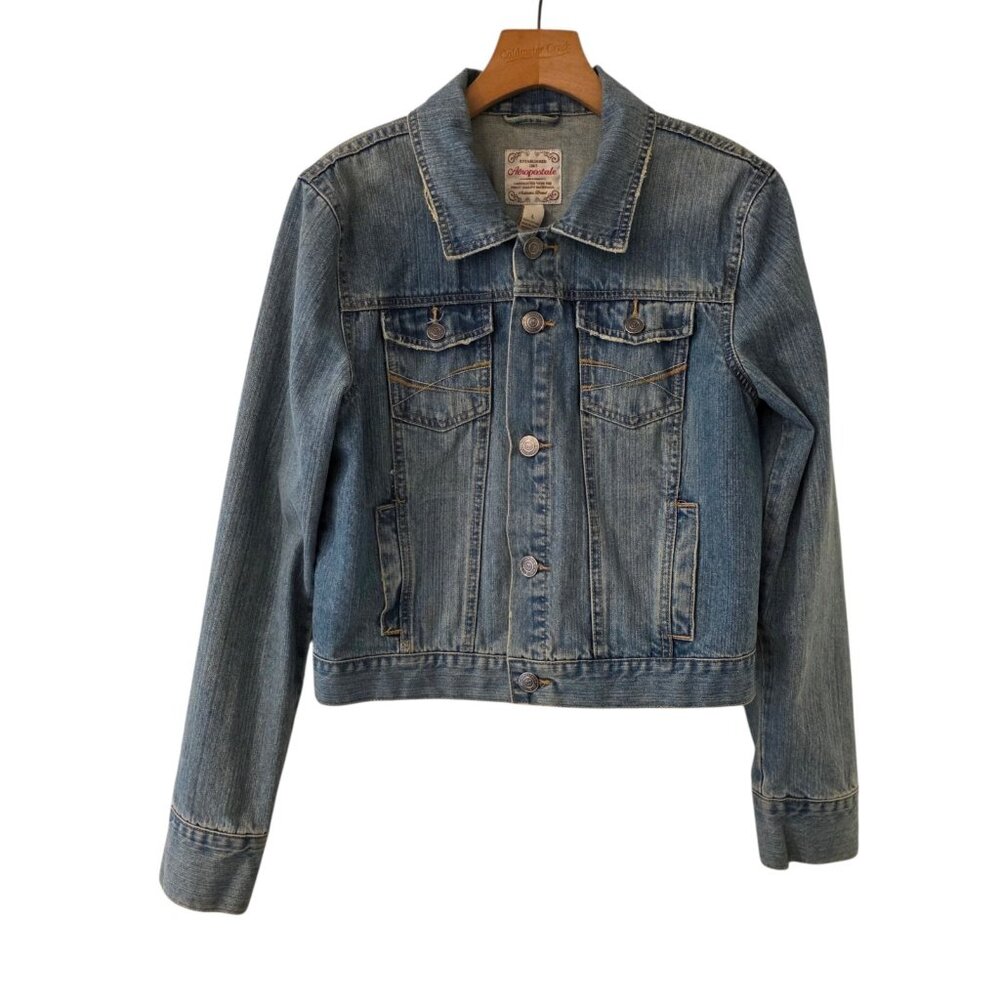 Aeropostale Classic Jean Jacket Lightly Distressed Juniors Sz L Trucker